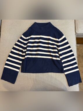 J. Crew Striped Navy and White Mock Neck Women's Sweater